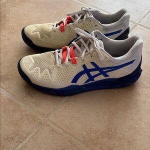 Asics Gel Revolution Pickle Ball  Tennis Shoes - White, Blue & Orange Accents 10